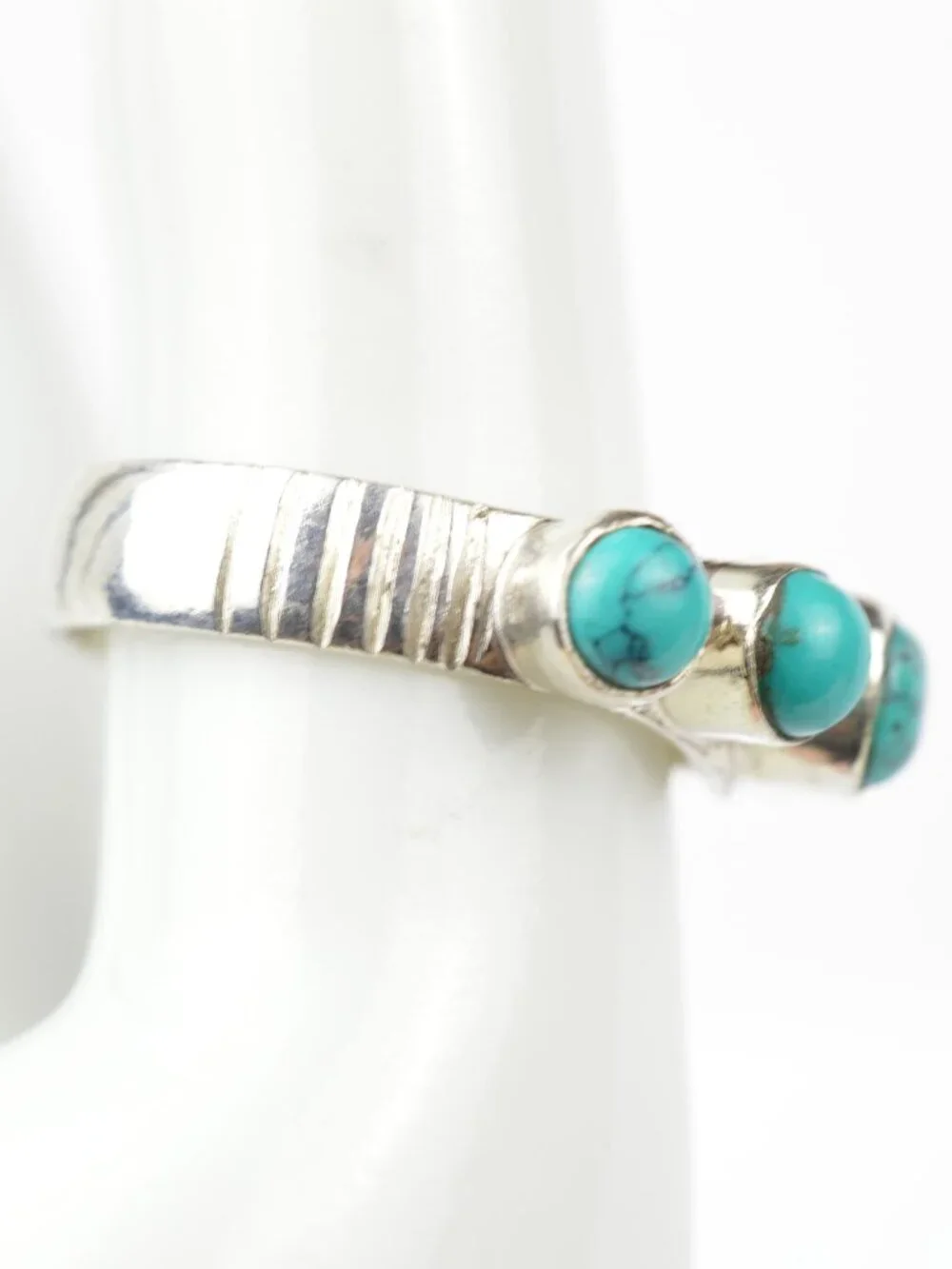 925 Sterling Silver Turquoise Ring 5-Stone Handmade Artisan Band Size 7.75, 3.8g